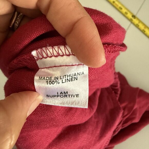 FLAX Designs Linen Pants 1G Fuschia Pink Women Wide Leg Lagenlook Pull On Pocket - Picture 3 of 10